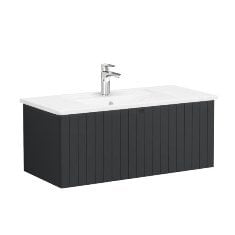 Vitra Root Groove 69391 Lavabo Dolabı, Tek Çekmeceli, 100 Cm, Mat Grafit, Köşeli Lavabolu